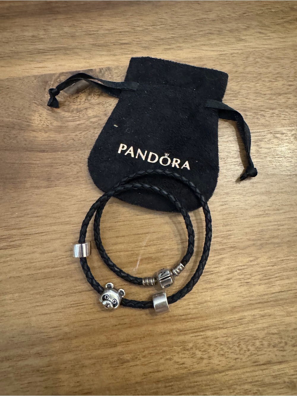 Pandora women Black Braided Leather Charm Bracelet